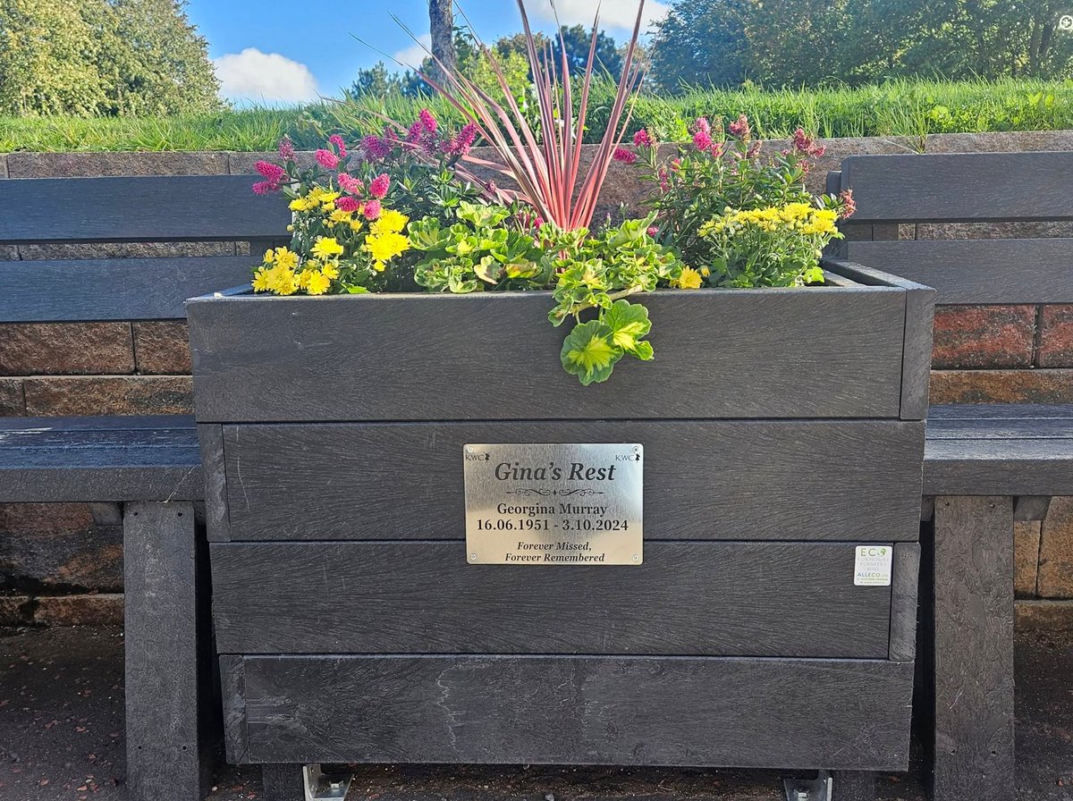 KilcooleyWC's tweet photo. Sun shining today as the Mayor of Ards North Down Craig Blaney, with friends and family of the late great Gina Murray opened Gina's Rest at Kilcooley Square in memory of a much missed friend and colleague. https://t.co/q432YasESx