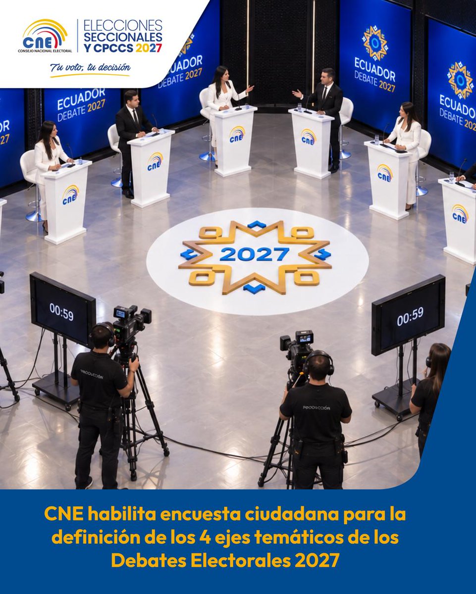 cnegobec's tweet photo. ¡ATENCIÓN! 🔊🇪🇨

🖥️ | Habilitamos encuesta ciudadana para definir los 4️⃣ ejes temáticos de los #DebatesElectoralesEc. 🗣️
Revisa los detalles en el siguiente boletín. ⬇️📰

🔗https://t.co/O5phDOZOM7 https://t.co/OUjEbweUl5