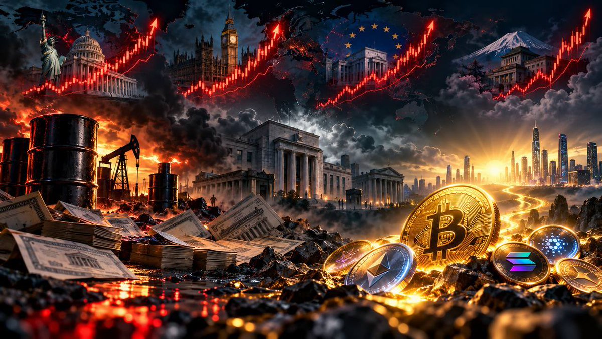 investmanx's tweet photo. 🚨🚨🚨ТЕОРИЯ ИГРЫ ВЫШЛА ИЗ-ПОД КОНТРОЛЯ

Доходности облигаций по всему миру уходят на многолетние максимумы…

🇺🇸 США 10Y — 5,34%, максимум с 2002 года.
🇺🇸 США 30Y — 5,68%, максимум с 2002 года.
🇬🇧 Великобритания 30Y — 6%, впервые с 1998 года.
🇯🇵 Япония 10Y — выше 3,1%, максимум с 1996 года.
🇫🇷 Франция 10Y — выше 4,9%, максимум с 2002 года.
🇩🇪 Германия 10Y — выше 3,6%, максимум с 2009 года.
🛢 Brent — выше $100.

❗️Если они продолжат лететь вверх и начнут ломать финансовые условия, дальше у центробанков может просто не остаться пространства сидеть в жёсткой политике.

А значит, то, что сейчас выглядит как проблема для рынков, позже может стать причиной нового разворота в сторону ликвидности.

Это ответ на вопрос, который сейчас задают многие: откуда вообще должна взяться новая ликвидность?

❗️Если этот сценарий запустится, рынок может получить именно тот поток ликвидности, который способен разогнать Bitcoin и альткоины уже совсем в другой масштаб. 👀