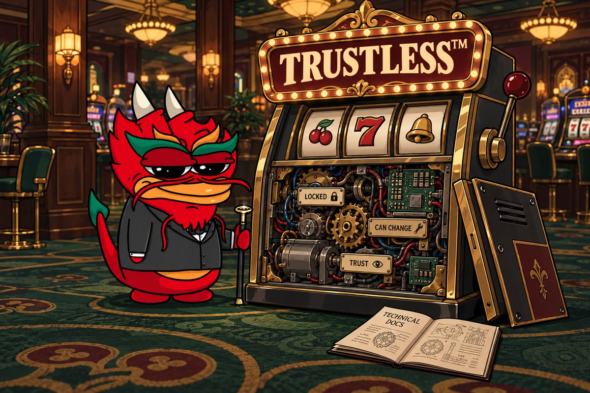 GambleinternX's tweet photo. Trust Gap #5: “Trustless.”

Easy word to print in big letters.

Harder to show the parts that still depend on trust.

What’s locked. What can change. Where you still have to trust us.

Trust us less.

Hypergamble. https://t.co/iFgDDoXezf