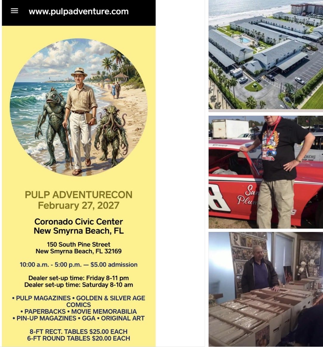 ParenteAudrey's tweet photo. David Alexander will be a vendor on February 27,2027, in New Smyrna Beach at Coronado Civic Center during https://t.co/HrAdAfZFGX … with Vintage pulp fiction magazines, comics, movie paper, and sports programs…he said his is the widest selection of collectibles on the internet. https://t.co/FiTqdrRhZQ