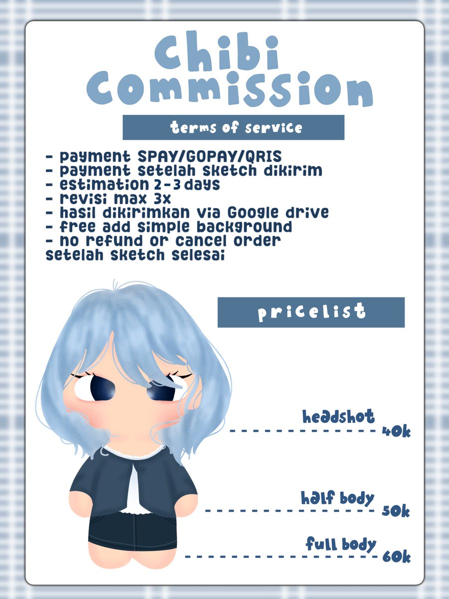 cloudncoulds's tweet photo. COMMISSION OPEN! 👀

like and retweet really appreciated :3

hi aku lagi open chibi commission for local only
if you interested pls dm me :Dd

#opencommission #artidn  #chibiych #zonauang  #chibiart https://t.co/nLNcBa2eln