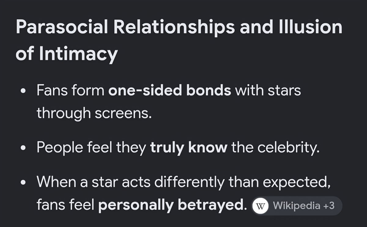 spin_snaps's tweet photo. People bash celebrities because of parasocial relationships, anonymity online, and psychological projection. https://t.co/QQw3rijiTR