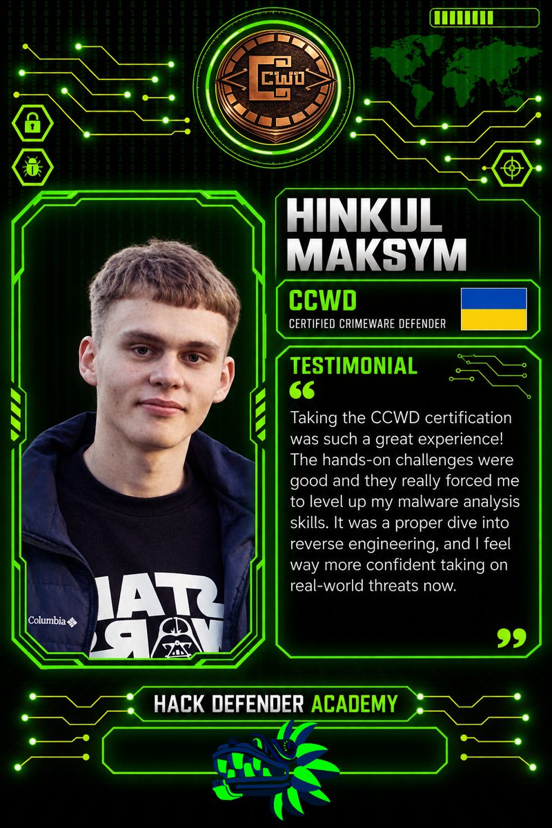 hackdef's tweet photo. There’s a difference between finishing a course and coming out of it more dangerous to malware. 🦠

Hinkul Maksym completed CCWD and, in his words, it “forced me to level up my malware analysis skills.”

That’s the point. 🔥

#CCWD #MalwareAnalysis #ReverseEngineering https://t.co/C7IOciNctm