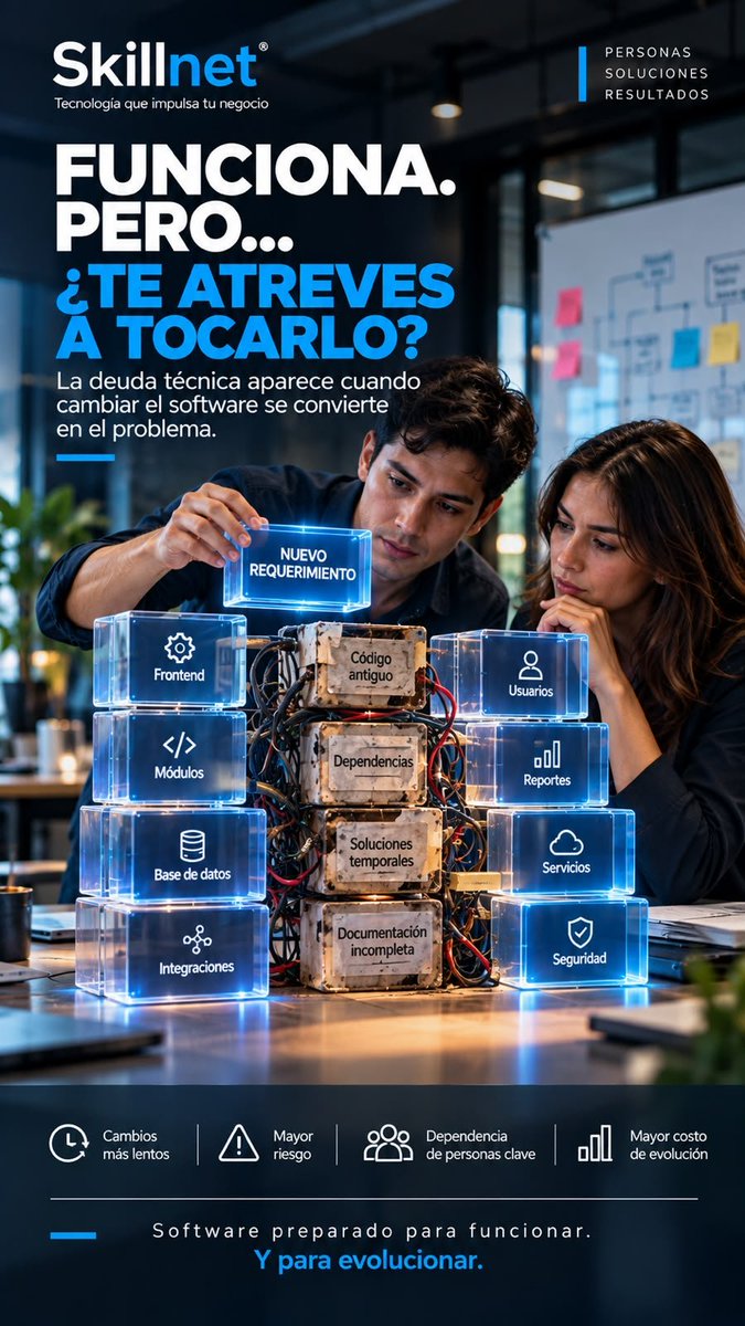 albrimuga's tweet photo. Hay sistemas que funcionan perfectamente… hasta que alguien pide modificarlos.
Código antiguo, dependencias, poca documentación y conocimiento concentrado pueden convertir un cambio sencillo en un riesgo.
¿Tienes alguna aplicación en tu empresa que todos prefieren no tocar? https://t.co/wkI6OFB61R