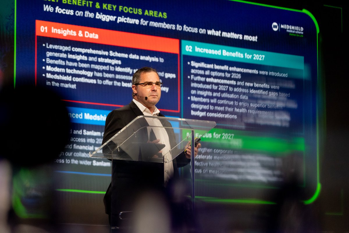 MedshieldSA's tweet photo. The bigger picture starts with understanding what members need.

At our 2027 Product Launch, Principal Officer Kevin Aron shared how member insights &amp; market trends are shaping greater value for the year ahead.

#MedshieldSA #PartnerForLife #TheBiggerPicture #WhatMattersMost https://t.co/Vq00vChnCB