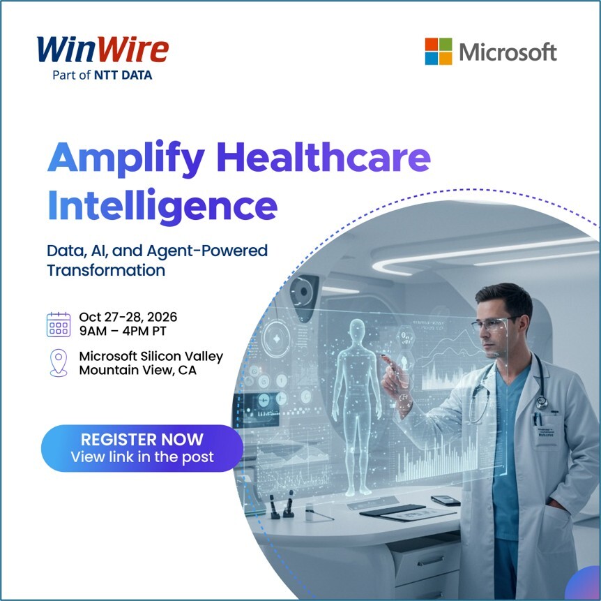 WinWire's tweet photo. Healthcare is moving beyond AI experimentation. 

Join WinWire (Part of NTT DATA) and @Microsoft for the Amplify Healthcare Intelligence Workshop to turn data, AI and agents into measurable outcomes.

Register: https://t.co/E6SLROnQE9
#HealthcareAI #AgenticAI https://t.co/2ARqGSgiMs