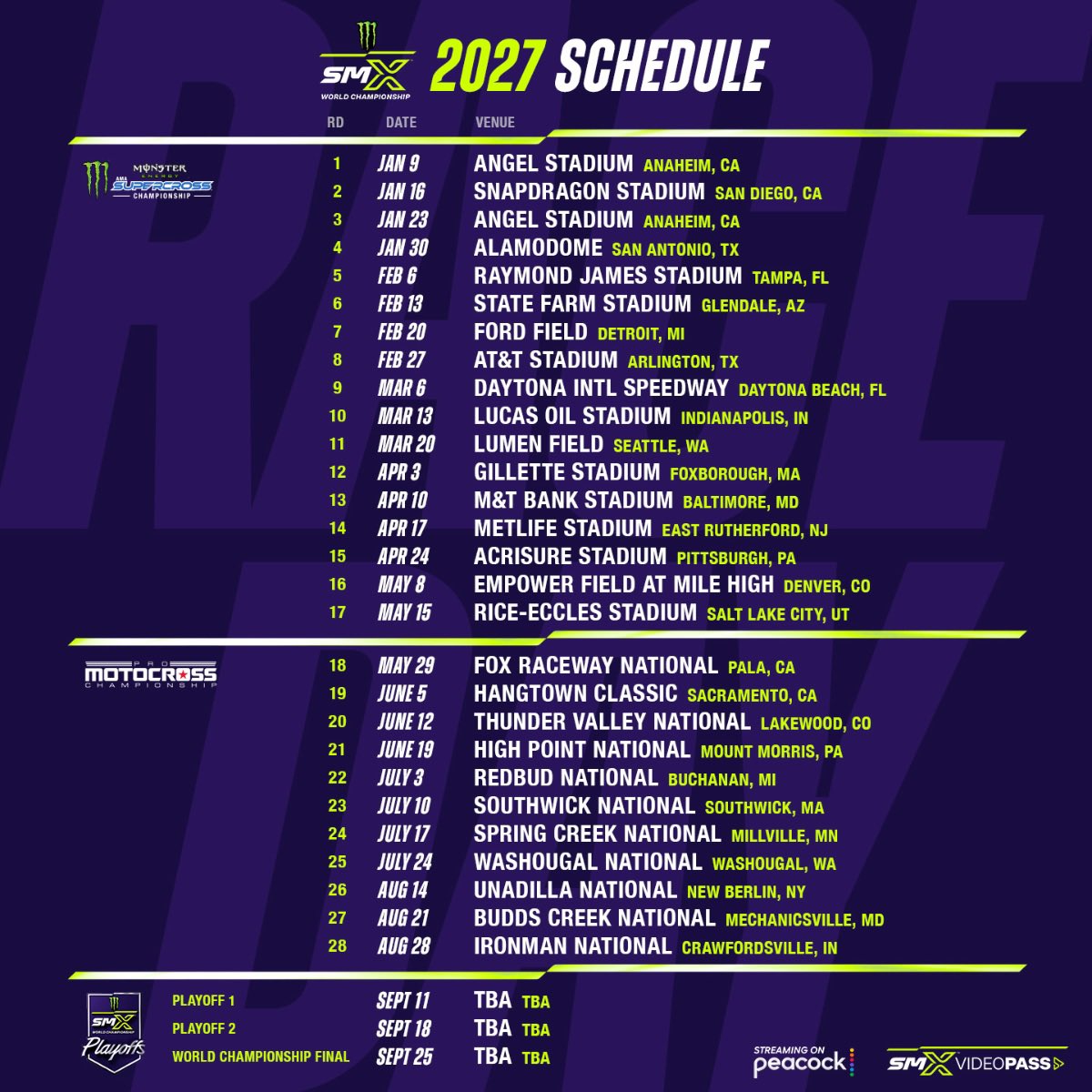 HighPointMX's tweet photo. Mark your calendars for June 19th 2027 @promotocross returns to the country club at High Point Raceway 🏁 

@promotocross @supermotocross #SMX #ProMotocross https://t.co/R7wNOKipfL