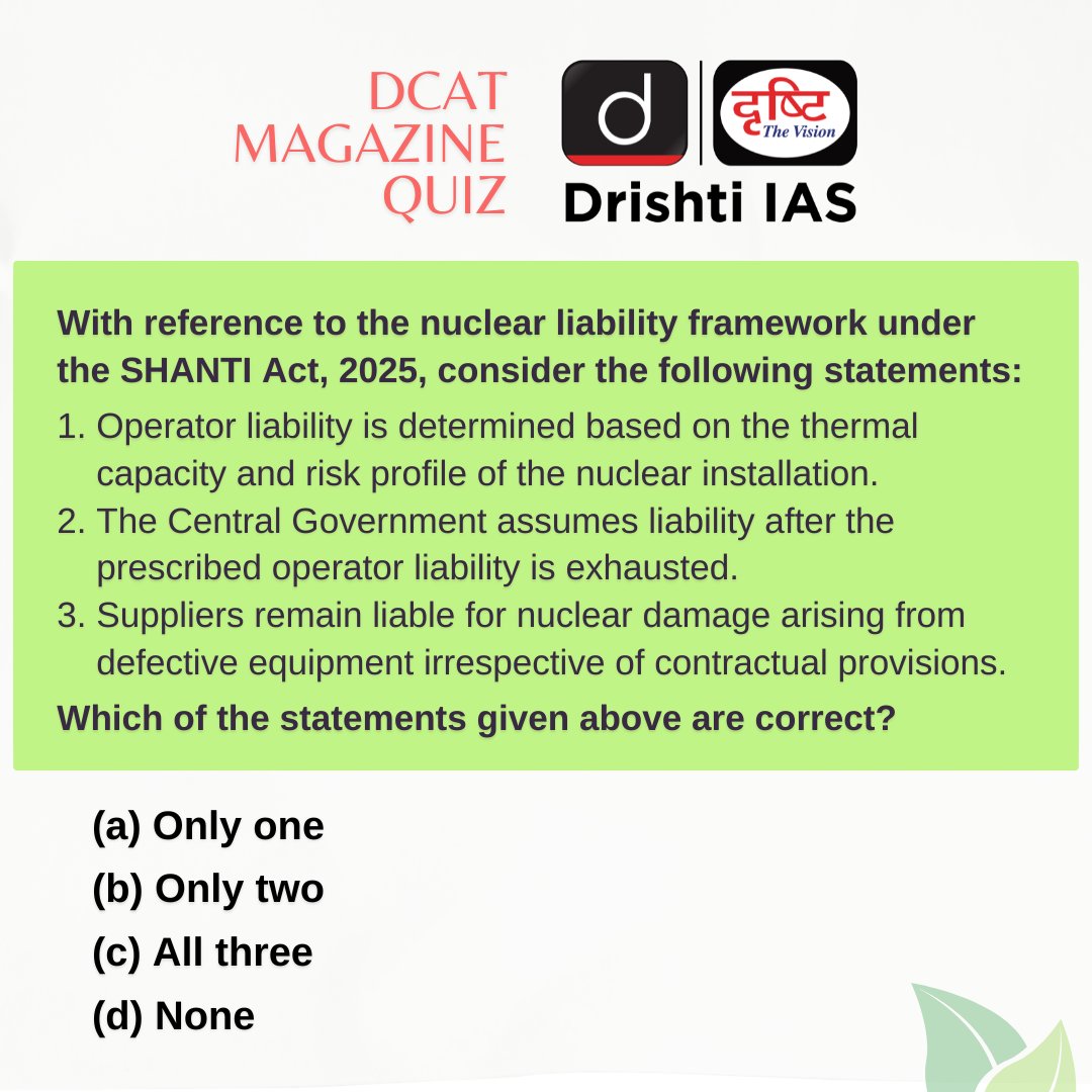 drishtiiaseng's tweet photo. Solutions are in the Drishti Current Affairs Today (DCAT) magazine.
#DCAT Magazine covers all three stages of CSE—Prelims, Mains & Interview.
Subscribe: https://t.co/A2mfpjrV3r
#UPSC2026 #GK #DrishtiCurrentAffairs #DrishtiIAS #DrishtiIASEnglish https://t.co/vGCzmsZXHo
