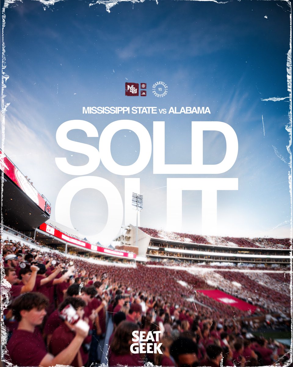 HailStateFB's tweet photo. 𝐒𝐎𝐋𝐃 𝐎𝐔𝐓!

See Y’all Saturday 🫡

#HailState || @SeatGeek https://t.co/Z4vJX8mbTt