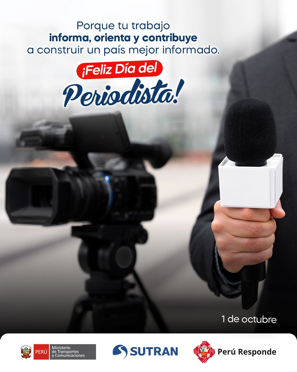 sutranperu's tweet photo. 🗓️ 1 de octubre | #DíaDelPeriodista
Hoy reconocemos a quienes informan, investigan y acercan los hechos a la ciudadanía, contribuyendo a un país mejor informado. 🇵🇪

Desde la Sutran, saludamos la labor de hombres y mujeres de prensa que llevan información a todos los peruanos. https://t.co/qoLenfd2vi