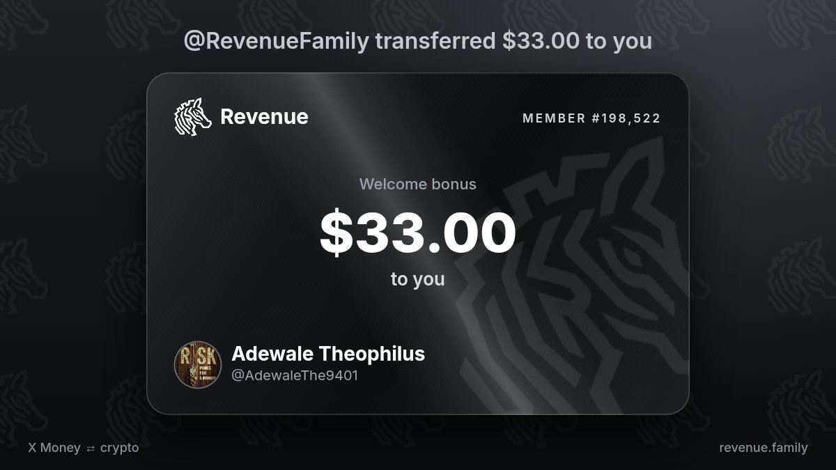 AdewaleThe9401's tweet photo. Balance update: $33.00 from @RevenueFamily https://t.co/nwAOxwNzG7