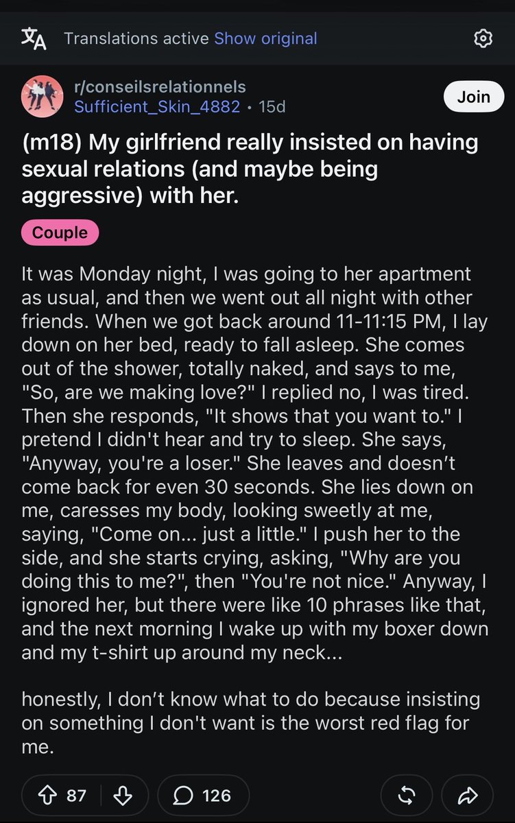 anon597260576's tweet photo. US Reddit: “my demifat bitchwife reduced the frequency of handjobs from one per month to one per year”

French Reddit: “help my teen gf tried to forcefully rape me once again” https://t.co/80dTs3eBlB