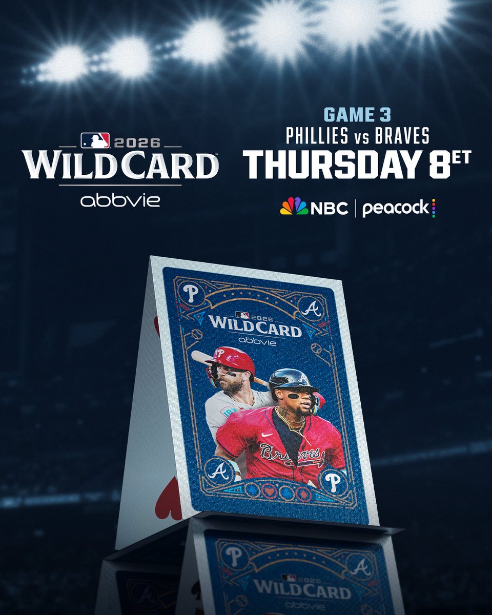 NBCSports's tweet photo. October baseball. Win or go home. 🤝

📺 MLB Wild Card Game 3: Phillies at Braves, Thursday 8pm ET on NBC &amp; Peacock https://t.co/sVXb62nPp4