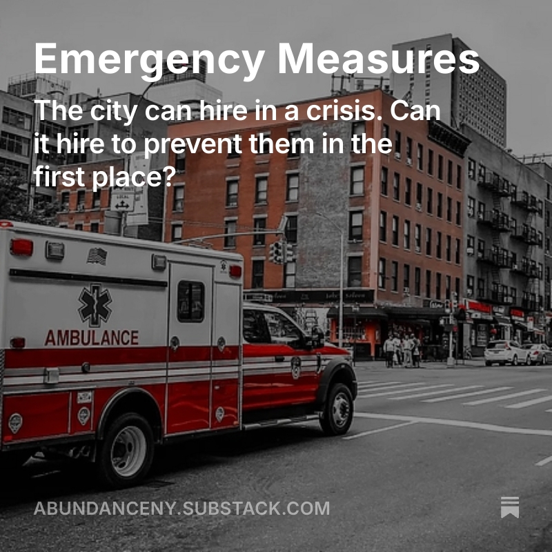 abundance_ny's tweet photo. Why have emergency response times risen for 4 straight years while SNAP and cash assistance processing lagged? A key reason: understaffing.

On Substack, @CV0 explains how civil service reform can help NYC prevent crises before they happen. 

Link 👇 https://t.co/JdjXGguNxk
