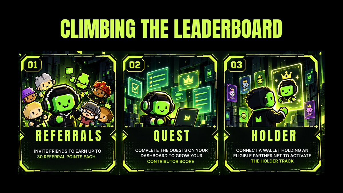 MindGames_AI's tweet photo. want to climb the https://t.co/49jxEInsq0 leaderboards?

invite friends to earn up to 30 referral points each, complete the quests on your dashboard to grow your contributor score, and connect a wallet holding an eligible partner NFT to activate the holder track.

start climbing: https://t.co/LjrtI41w9L