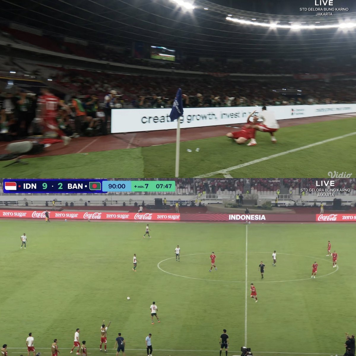 idextratime's tweet photo. FIFA ASEAN Cup 
FT : Indonesia 9-2 Bangladesh 

⚽ Mitch Bakker 11' 20' 37' 42' 90+8'
⚽ Rizky Ridho 32' 
⚽ Justin Hubner 45+1'
⚽ Vickey 90'
⚽ Diks 90+6'
-
⚽ WN Bangladesh 36' 90+1'

MERINDING SEBADAN, INDONESIA KE FINAL! 😭😭 https://t.co/98t7rOgYex