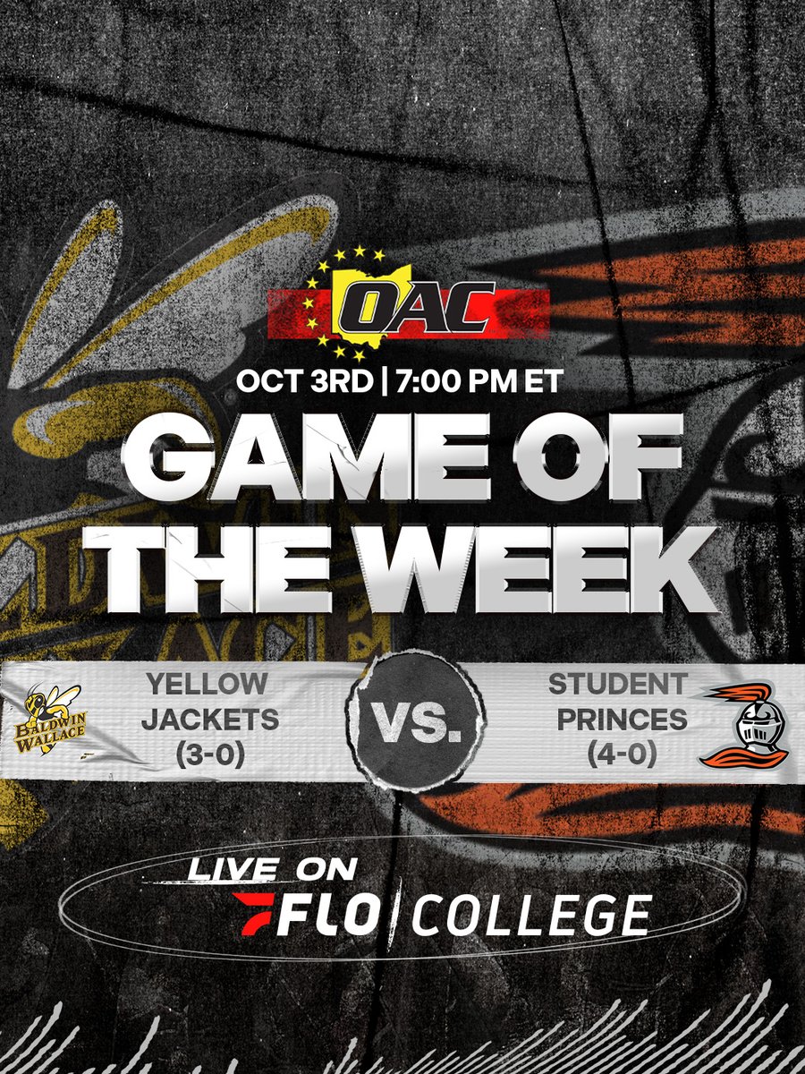 FloCollegeFB's tweet photo. It's UNDEFEATED Teams This Week In D3 😤

Baldwin Wallace takes on Heidelberg on Oct. 3 live on FloCollege. 

#OAC | Aug 27 - Nov 22 | 
Live on Flo 📺: https://t.co/CDr4FkbSpN https://t.co/7tmEuhc4pv