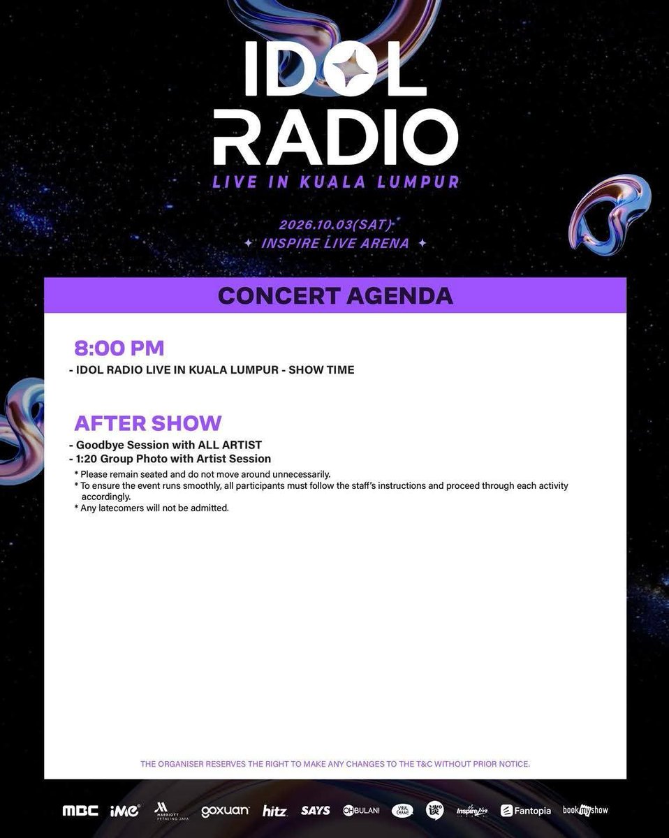 msiakpopfans's tweet photo. [INFO] Idol Radio Live in Kuala Lumpur - Concert Agenda

#IDOLRADIO #KISS_OF_LIFE #키스_오브_라이프 #82MAJOR #82메이저 #WHIB #휘브 #ISMAIL_IZZANI #IdolRadioLiveinKL https://t.co/FgsxSRGcUT