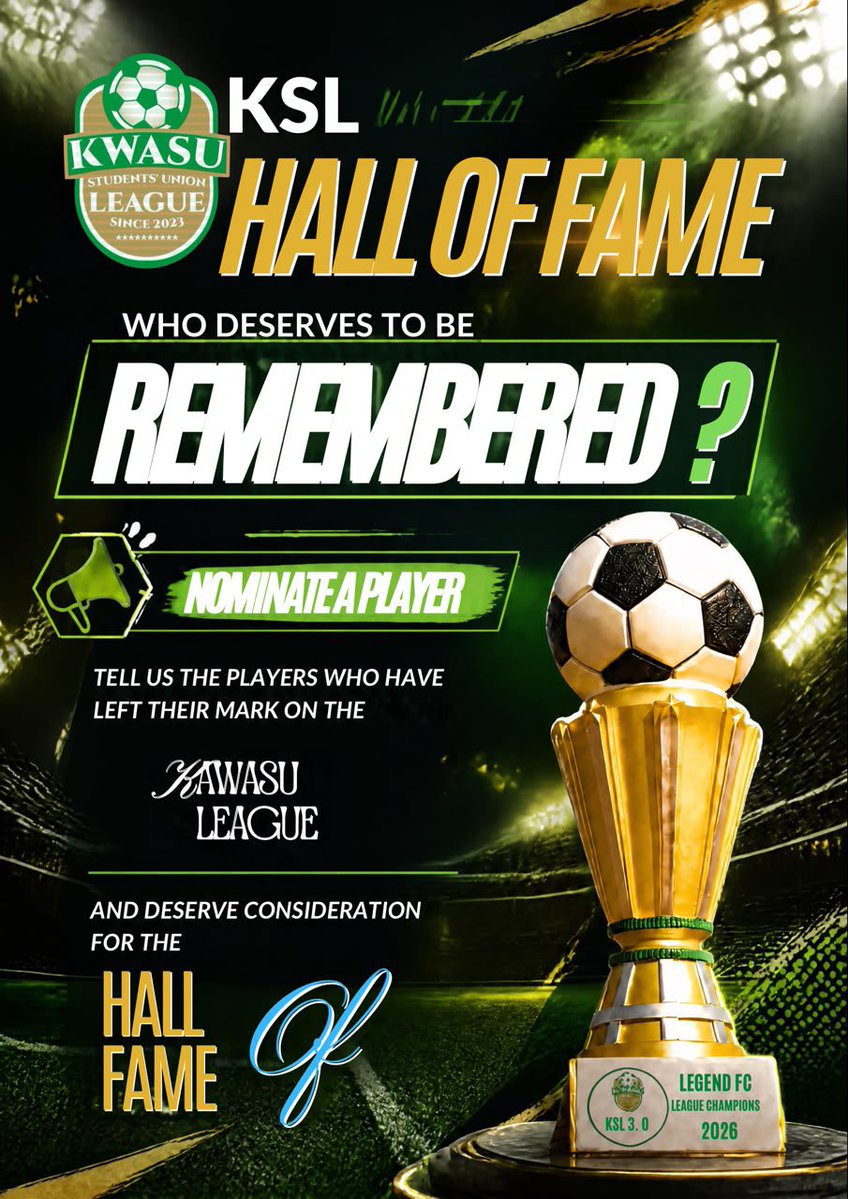 kwasuleague's tweet photo. 🏆 KSL HALL OF FAME

Who are the players you believe deserve to be shortlisted for the KWASU SU League Hall of Fame?

Drop their names in the comments and tell us why they deserve to be remembered. ⚽🐐

The selected players will be honoured on the official KSL 4.0 kickoff day. https://t.co/ixWwONPcIC