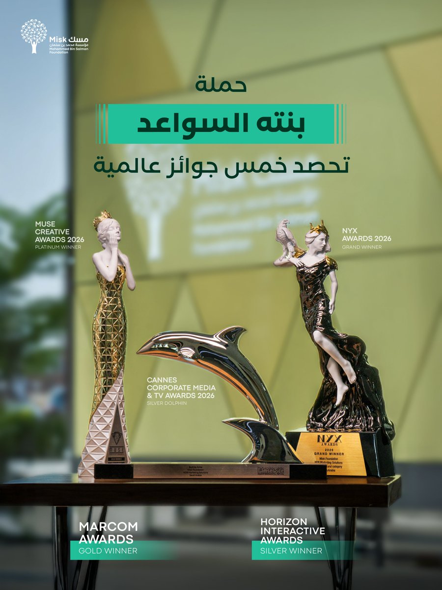 MiskKSA's tweet photo. رويناها اعتزاز، ونحتفي بها إنجاز!

نفخر بفوز حملة #بنته_السواعد بجوائز عالمية، تتويجًا لعمل إبداعي يروي مسيرة بناء وطن يحتفي بقيمه الراسخة وعزيمته المتوارثة، في إنجاز يرسّخ حضورنا الإبداعي عالميًا.

#مؤسسة_مسك https://t.co/gdPZIwBjQV