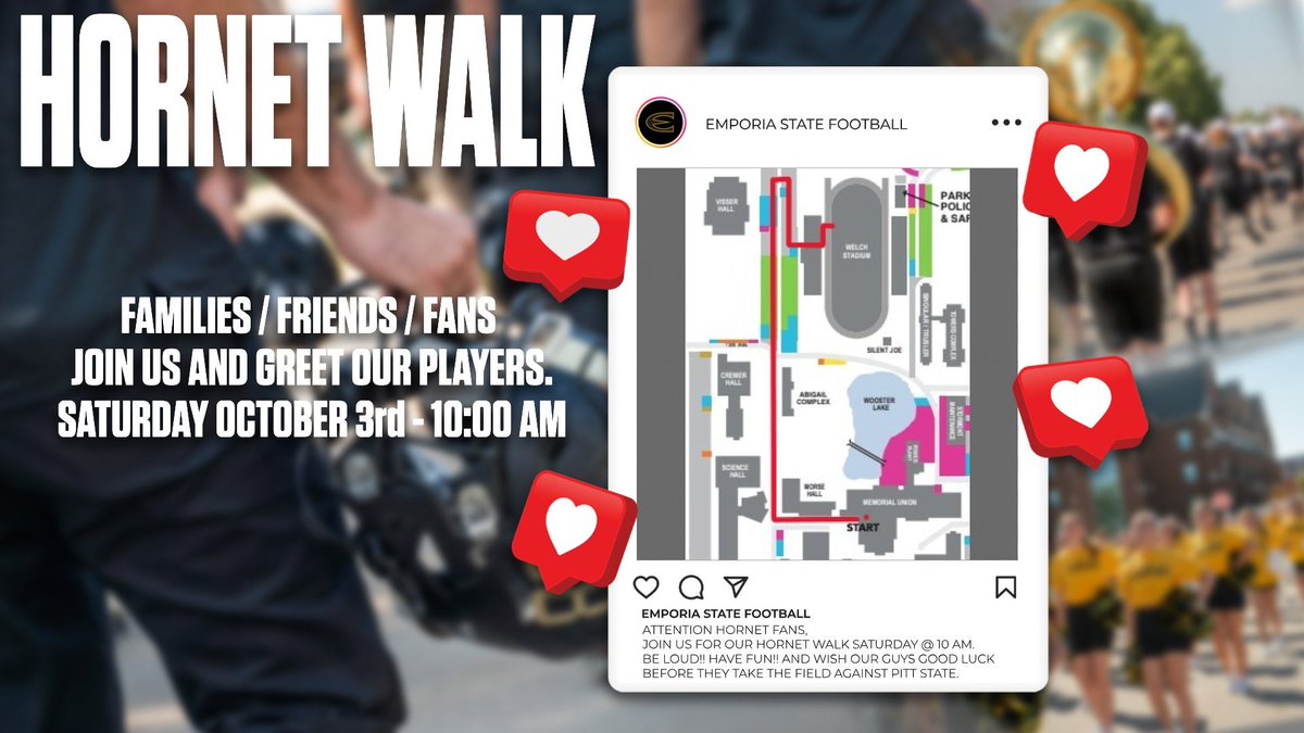 esuhornetsfb's tweet photo. We’re back after the bye week!🐝🏈

HORNET WALK🚶🐝

🗓️ Saturday, October 3rd
⏰ 10:00am
📍 Outside of Viser Hall

#StingersUp🐝 | #FOE🐝🧱 | #UNIT https://t.co/Z6wmwUPqhV