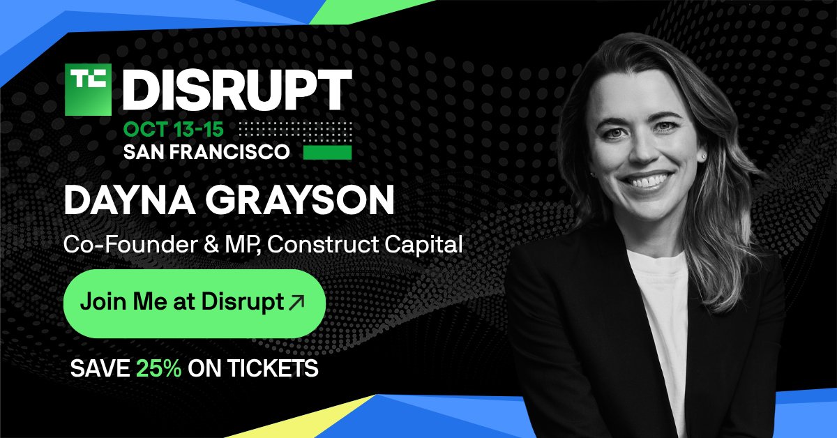 constructcap's tweet photo. Dayna Grayson will be at TechCrunch Disrupt 2026 in San Francisco.

On Thursday, October 15, she'll judge the Startup Battlefield Final, where this year's finalists compete for the Battlefield Cup and $100,000.

If you're at Disrupt, come say hello.

#TechCrunchDisrupt #Disrupt2026