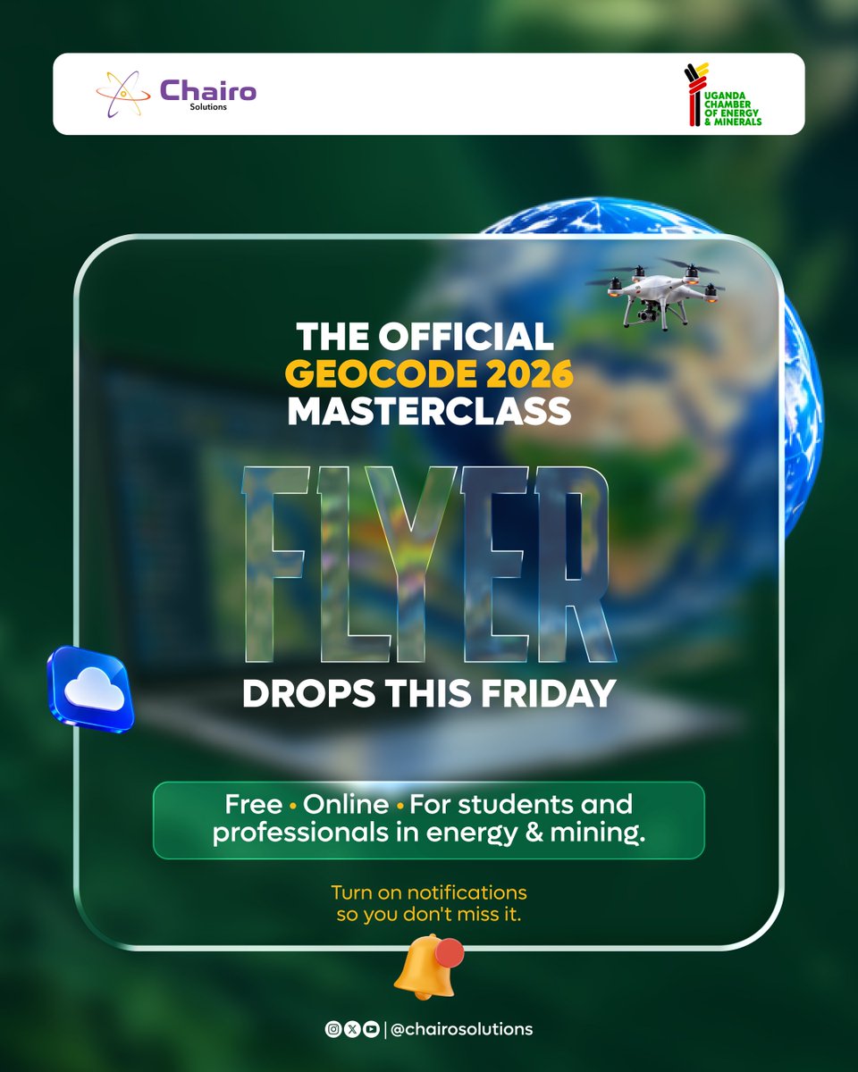 ChairoSolutions's tweet photo. 👀 Our official free masterclass flyer is coming, turn on notifications so you're first to register. 
@UgandaChamber 
#FromMapsToIntelligence
#GeocodeLab2026 
#FromMapsToIntelligence 
#GIS #Masterclass #Uganda https://t.co/Ip9sjStHFZ