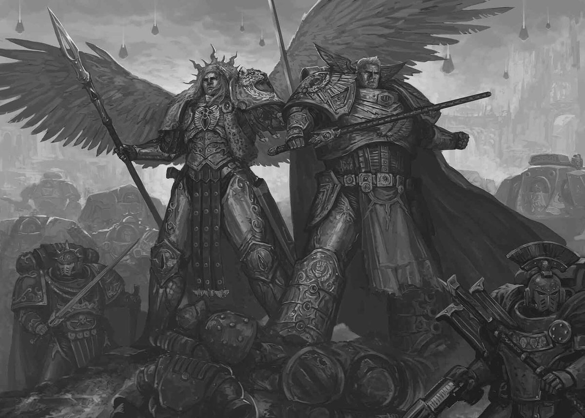SanguinisI's tweet photo. “He embraces the Praetorian, the spontaneous impulse of a child. For a moment, Dorn freezes, then he completes the embrace. When they step back, a single teardrop glints on the Brightest One’s pauldron where the Praetorian rested his head.”

Art by L J Koh https://t.co/0UafGxogc0