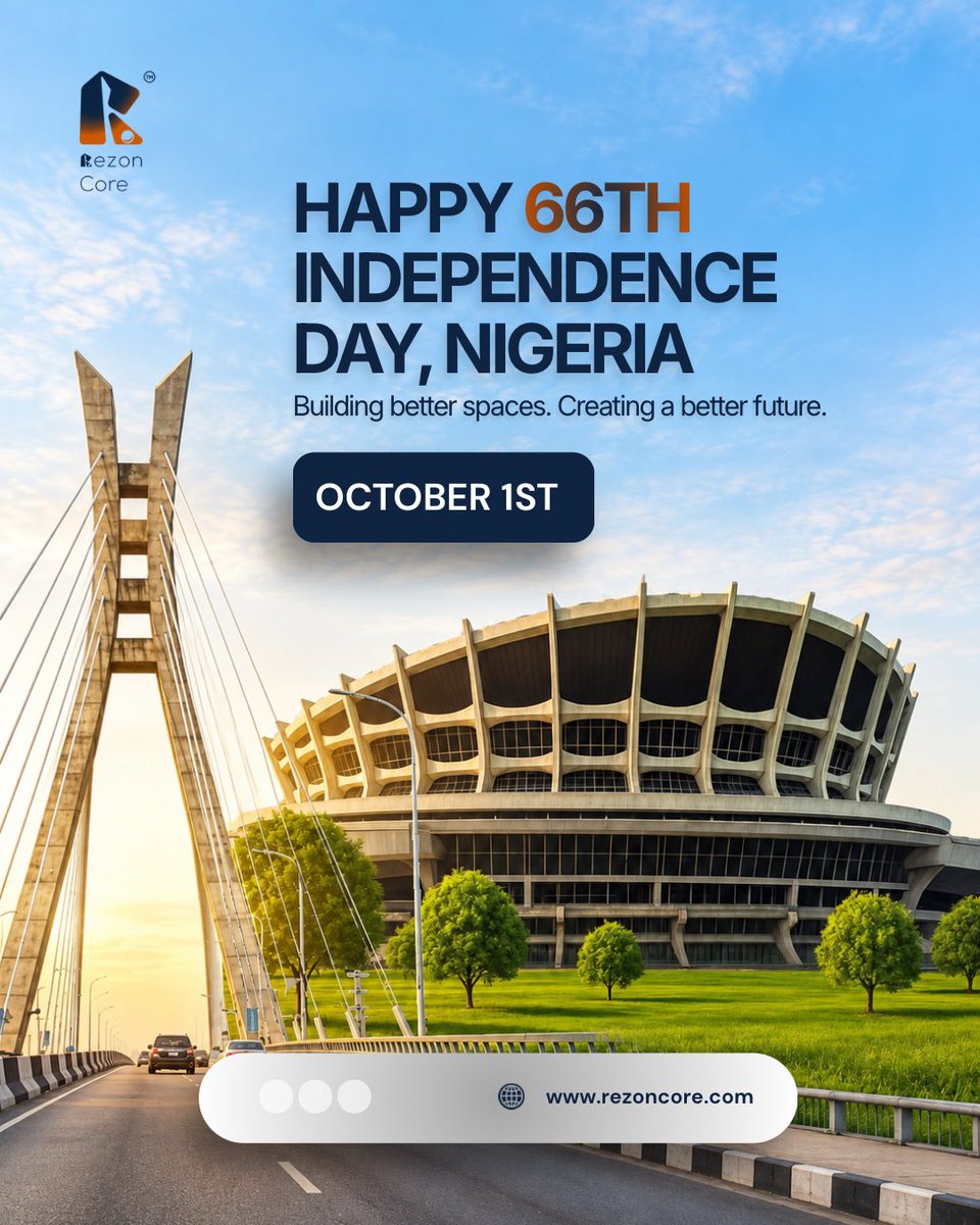 Rezoncore's tweet photo. Happy 66th Independence Day, Nigeria. 🇳🇬

At Rezon Core, we believe the future is built through the spaces we create, the properties we manage, the investments we facilitate, and the solutions we provide.

From real estate and architecture to property management, interiors and automobiles we’re building better spaces and creating a better future.

Happy Independence Day, Nigeria. 🇳🇬