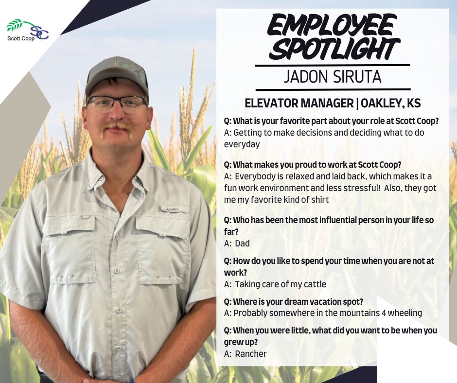 scottcoopassn's tweet photo. October 2026 Employee Spotlight - Please help us welcome Oakley Elevator Manager, Jadon Siruta #ScottCoop https://t.co/TSfXADyOB2