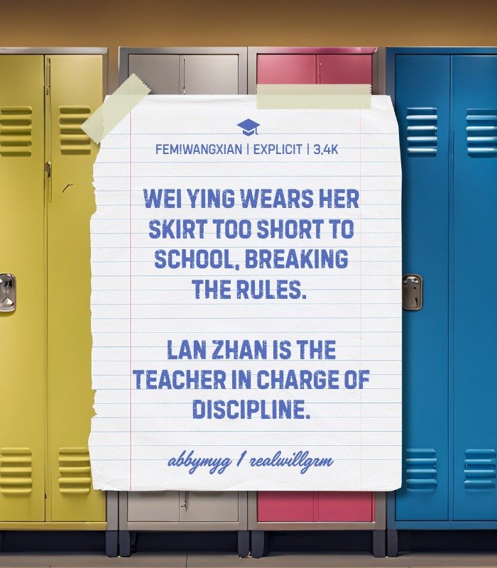 realwillgrm's tweet photo. Cw: teacher/student relationship 

— stay here honey (I don't wanna share) 

Explicit • 3.4k words • fem!wangxian

Wei Ying wears her skirt too short. It just so happens that here favorite teacher is in charge of discipline. 

🔗 Link below 👇🏻 
 #WangxianBDSMWeek Day 4! https://t.co/AMoPHxOIhb