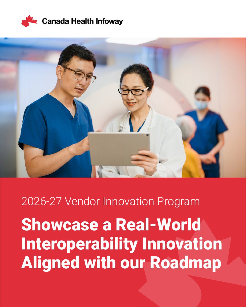 Infoway's tweet photo. Applications for our Vendor Innovation Program are now open. Apply today and join us in advancing Canada's digital health transformation. https://t.co/7SOxPKFxq5 https://t.co/hECuFFM5Bh