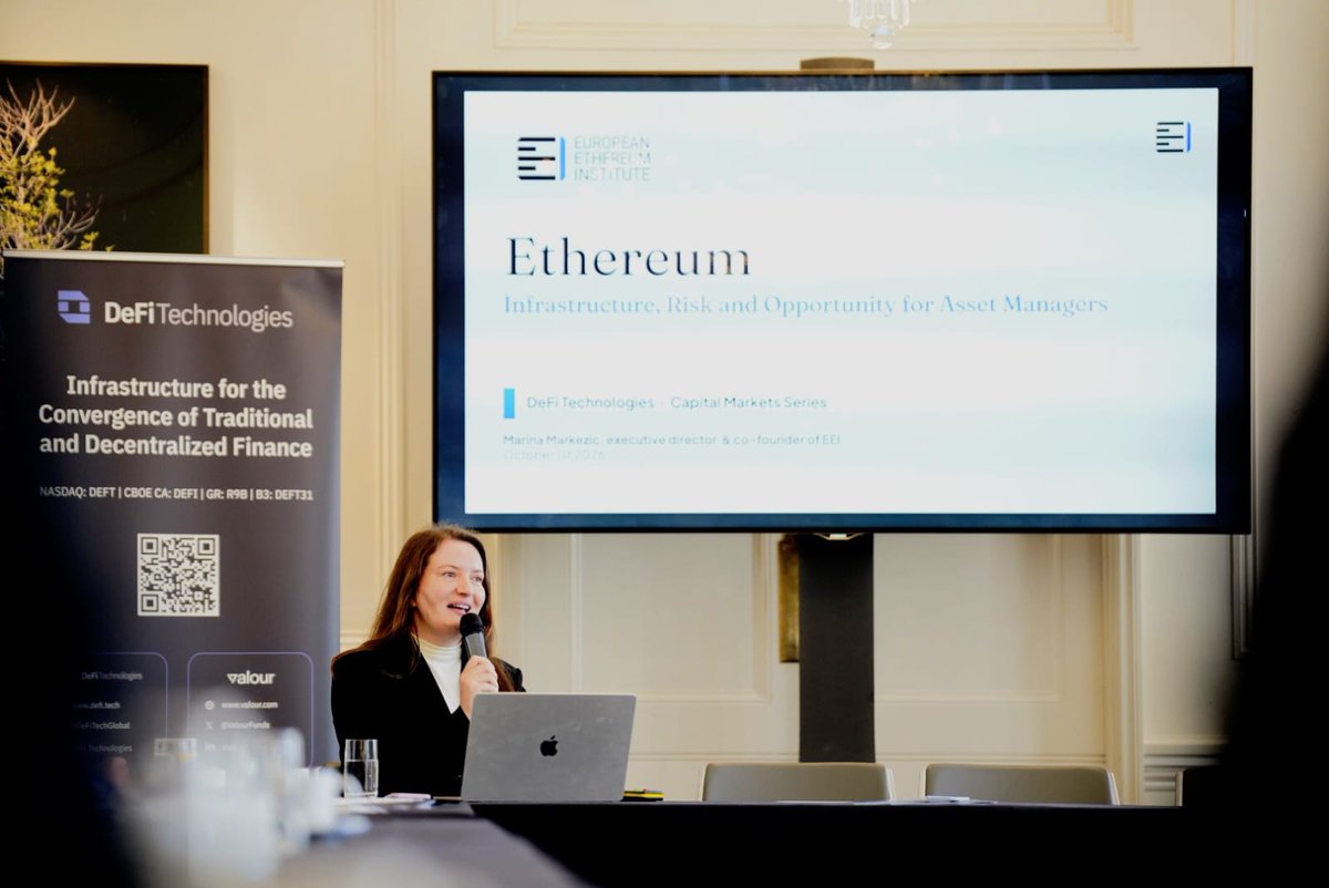 DeFiTechGlobal's tweet photo. 🇬🇧 The DeFi Technologies Capital Markets Series took place today in London.

The session brought together leaders from traditional finance and digital assets to examine how digital assets fit within a diversified portfolio and what regulated, exchange-listed exposure looks like in practice. 

We thank our speakers for their contributions:

🔹 @Forson, President of @DeFiTechGlobal and Chief Growth Officer of @ValourFunds
🔹 Andrea Disarò, Principal, Structured Products & Quantitative Analysis at @DeFiTechGlobal 
🔹 Fiona Boal, Managing Director & Global Head of Equities at @SPDJIndices
🔹 Juan Ignacio Ibañez, Executive Director at the @MiCA_Alliance
🔹 Lynn Maxwell, Head, Strategic Client Engagement at @SPGlobal
🔹 Lorna Hutchman, Partner at @PartnersPenrose
🔹 Mariana de la Roche Wills, CEO of @BlackVogel_
🔹 @MarinaMarkezic, CEO of @EuEthInstitute

We also thank our partners, the Canada-UK Chamber of Commerce, @SPGlobal, @BlackVogel_, @OMFIF, and @PartnersPenrose for their support.

For participation and partnership opportunities at upcoming editions, please contact events@defi.tech.

@DeFiTechGlobal | @ValourFunds | @DigitalStillman