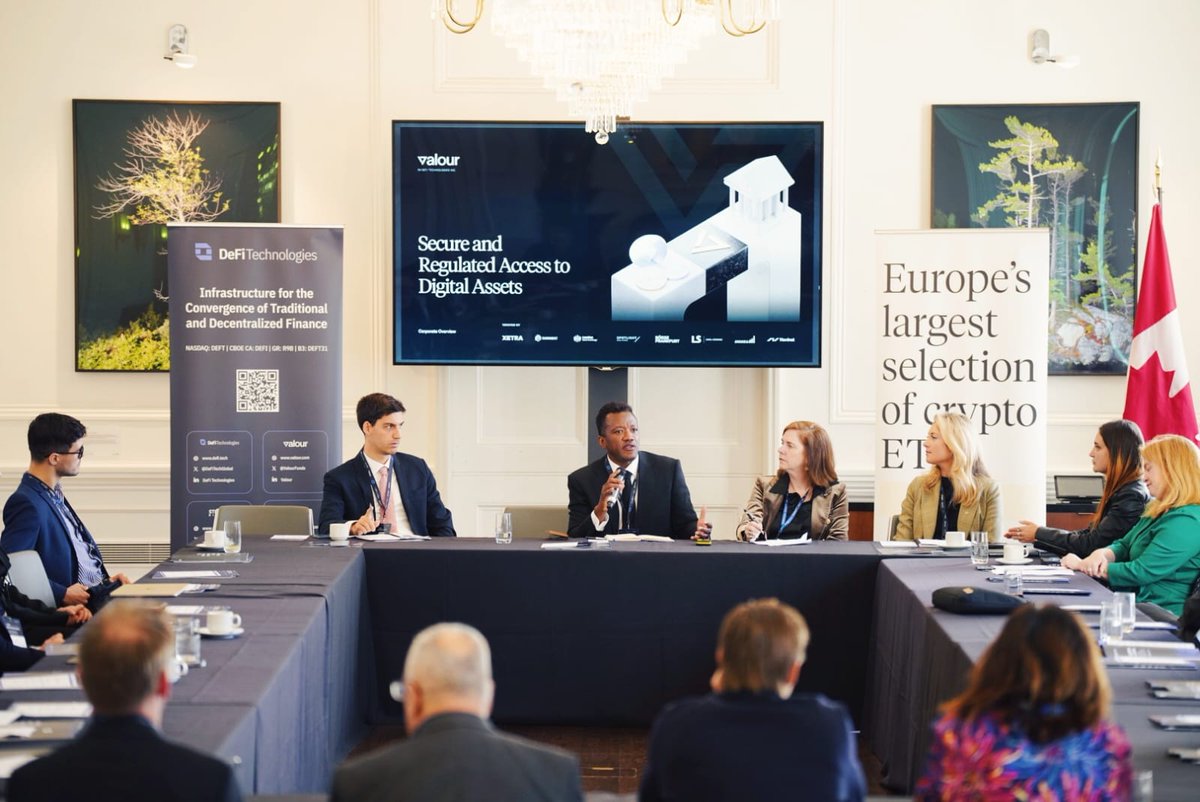 DeFiTechGlobal's tweet photo. 🇬🇧 The DeFi Technologies Capital Markets Series took place today in London.

The session brought together leaders from traditional finance and digital assets to examine how digital assets fit within a diversified portfolio and what regulated, exchange-listed exposure looks like in practice. 

We thank our speakers for their contributions:

🔹 @Forson, President of @DeFiTechGlobal and Chief Growth Officer of @ValourFunds
🔹 Andrea Disarò, Principal, Structured Products & Quantitative Analysis at @DeFiTechGlobal 
🔹 Fiona Boal, Managing Director & Global Head of Equities at @SPDJIndices
🔹 Juan Ignacio Ibañez, Executive Director at the @MiCA_Alliance
🔹 Lynn Maxwell, Head, Strategic Client Engagement at @SPGlobal
🔹 Lorna Hutchman, Partner at @PartnersPenrose
🔹 Mariana de la Roche Wills, CEO of @BlackVogel_
🔹 @MarinaMarkezic, CEO of @EuEthInstitute

We also thank our partners, the Canada-UK Chamber of Commerce, @SPGlobal, @BlackVogel_, @OMFIF, and @PartnersPenrose for their support.

For participation and partnership opportunities at upcoming editions, please contact events@defi.tech.

@DeFiTechGlobal | @ValourFunds | @DigitalStillman