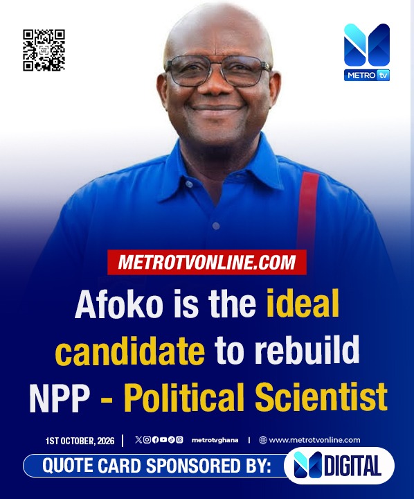 metrotvgh's tweet photo. Senior Political Science Lecturer Dr Kwasi Amakye-Boateng has endorsed former National Chairman Awentami Paul Afoko as the most suitable candidate to reorganise, reconcile, and rebuild the New Patriotic Party (NPP).

#MetroNews #metrotvonline https://t.co/a1FxQg1rZY