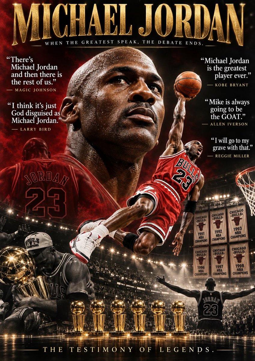 Cover3_mx's tweet photo. The people who actually saw Michael Jordan up close said it best:

Bobby Knight: “Michael Jordan is the greatest basketball player ever.”

Magic Johnson: “There’s Michael Jordan and then there is the rest of us.”

Larry Bird: “God disguised as Michael Jordan.”

Kobe Bryant: “Michael Jordan is the greatest player ever.”

Allen Iverson: “Mike is always going to be the GOAT.”

Reggie Miller: “I will go to my grave” saying Jordan is the greatest.

Charles Barkley: “What he went through against the Pistons, that’s what makes him the greatest player ever.”

Dwyane Wade: “Michael Jordan is the greatest player of all time.”

Shaquille O’Neal: “It’s Michael Jordan by far.”

Steve Kerr: “I still think Michael Jordan is the greatest player of all time.”

These aren’t random fans.

These are MVPs. Champions. Hall of Famers. Rivals. Teammates. Coaches. Men who played against him, played with him, studied him, and in many cases tried to stop him.

Different generations. Different perspectives.

Same conclusion.

Michael Jordan.

The 🐐.