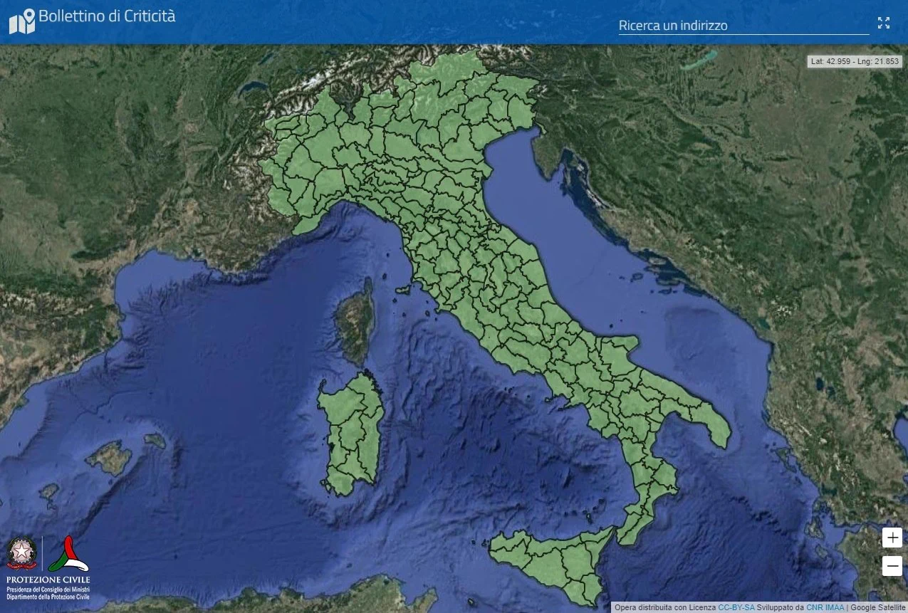 Mappa bollettino di criticità e allerta