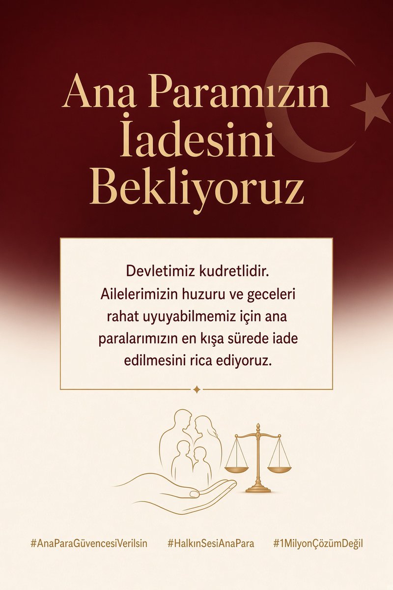 HAKKIMIZYENDI's tweet photo. Sayın Cumhurbaşkanım, bu işi sadece siz çözersiniz. Sizden tek ricamız ve dileğimiz bize ana paramızın verileceğinin garantisini vermeniz, herkesin ana parası resmi olarak garantileştirilmeli. Size güvenimiz TAM, lütfen halkı yalnız bırakmayın sesimizi duyun.
#AnaParaGüvencesiVerilsin #HalkınSesiAnaPara #1MilyonÇözümDeğil @_cevdetyilmaz @tcbestepe @dilekgungor_ @iletisim @RTErdogan