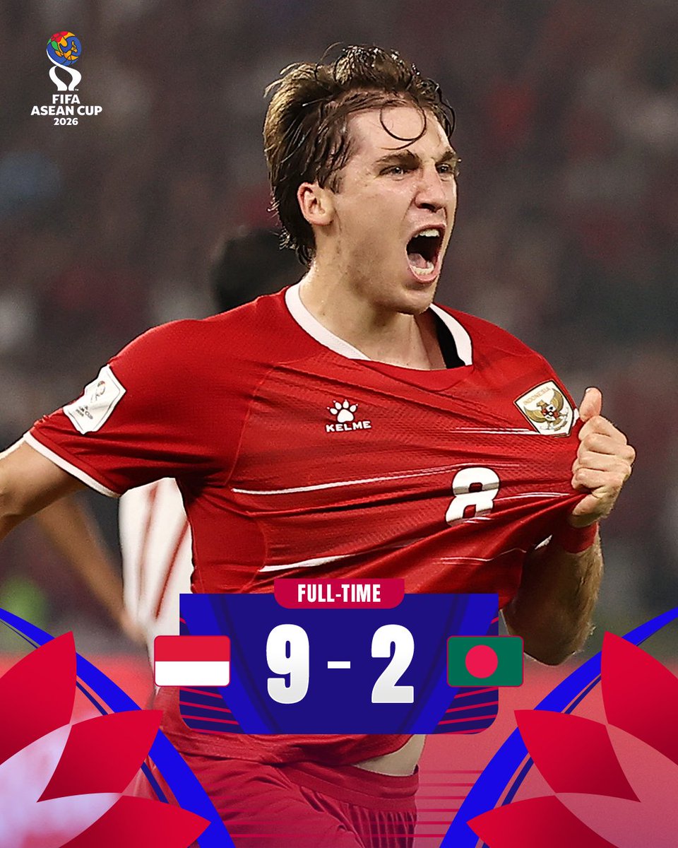 afcasiancup's tweet photo. FT | 🇮🇩 Indonesia 9️⃣-2️⃣ Bangladesh 🇧🇩

Absolute scenes in Jakarta as Garuda sensationally seal their Final spot edging Malaysia in Group A! 

#FIFAASEANCup https://t.co/IcyHMYbxAM