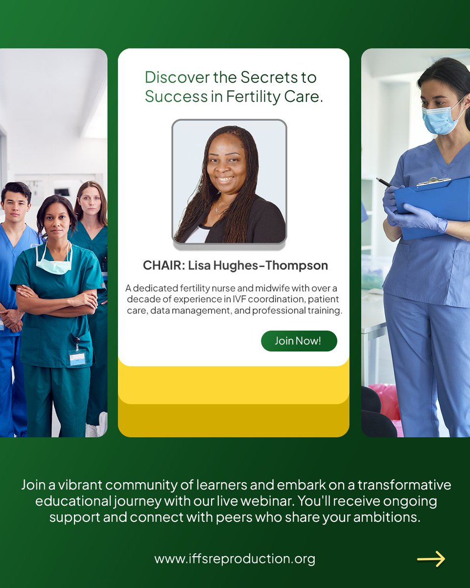 iffsfertility's tweet photo. #freewebinar
Nurses and Early Career Medics Webinar Series - Stimulation and Medication

Lead by:
Dr Marcos Horton - IFFS President 
Dr. Ebele Onwuagbaizu

Chair: Lisa Hughes-Thompson

Date: 22nd October 2026
Time: 13:00 CET (GMT +1)

🔗: https://t.co/ZG086TCTEh

#nurses #health https://t.co/YSJXAda4WG