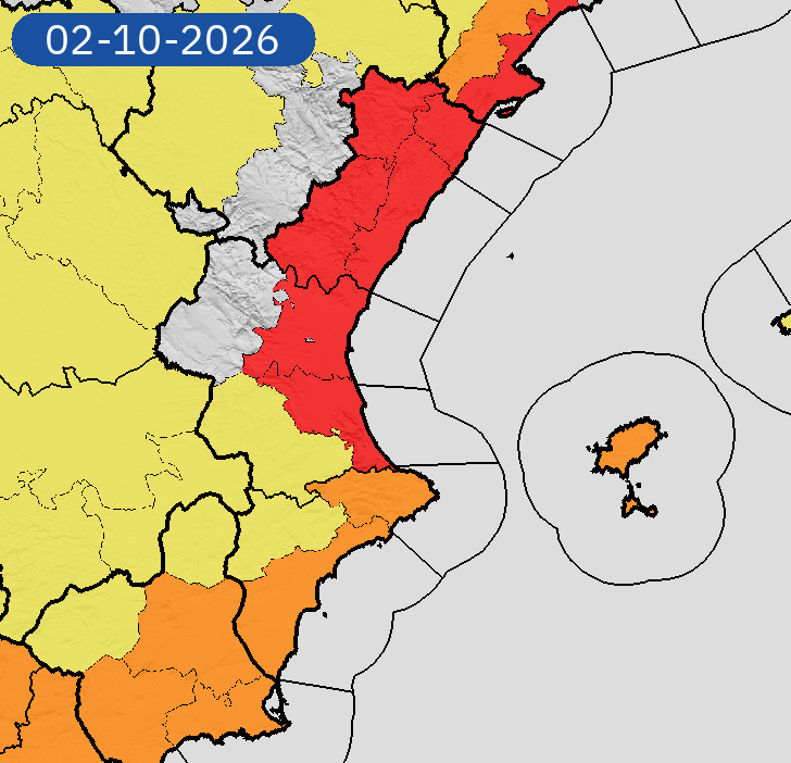 AEMET_CValencia's tweet photo. 01/10 16:42 AVISOS HOY Y MAÑANA | Comunitat Valenciana: lluvias y tormentas. Nivel máximo de aviso: rojo.
Actualizaciones en https://t.co/R3Fs2JzKgr https://t.co/ejfIKsDYol