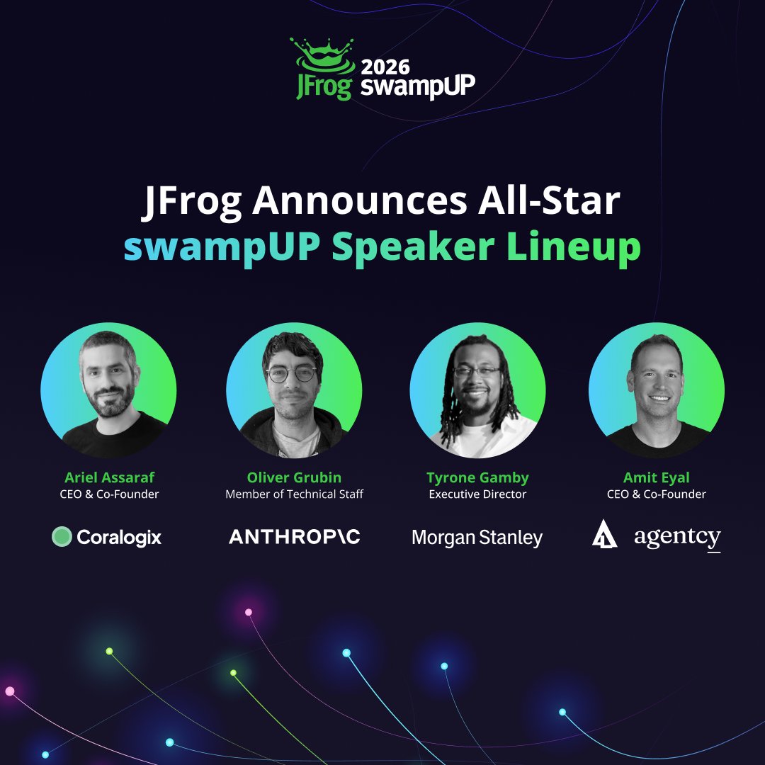 jfrog's tweet photo. 🦾 From agentic governance and AI-native security to the future of trusted software delivery, these #swampUP Europe sessions will give you the knowledge and confidence to master the #AI surge and take it straight back to your team. 

We are so excited to welcome Ariel Assaraf from @Coralogix, Oliver Grubin from @AnthropicAI, Tyrone Gamby from @MorganStanley, and Amit Eyal from Agentcy Labs to the swampUP Europe stage later this month. ✨

The speakers taking the stage at #swampUP Europe 2026 in Barcelona are the people rewriting the rules of trusted software delivery in the AI era, so make sure to register today: https://t.co/GNu6gmKcal

#TrustedIntelligence #AI #SoftwareSupplyChain #DevGovOps #DevSecOps