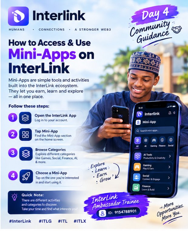 Bnyusufcrypto's tweet photo. Day 4

Looking for Mini-Apps?

Open the InterLink app → tap Mini-App → explore the available categories → choose one and start exploring.

There are different activities to discover, so take your time and see what interests you. 

🆔 9154788901
#InterLink #ITLG #ITL #ITLX https://t.co/F1f6sprKeh