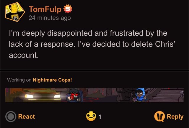 SpangIeDangIe's tweet photo. The Oney Newgrounds account has been deleted by Tom Fulp due to Chris' disgusting actions against a minor

It may be hard to find Tom's message as it was posted on supporter only forum

Chris Newgrounds account: https://t.co/kXYBKCSAOQ https://t.co/qxCQBjD4YR
