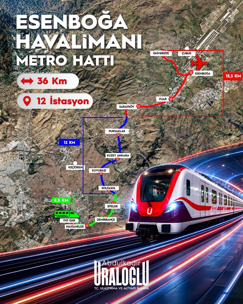 a_uraloglu's tweet photo. Başkentimiz Ankara’yı Esenboğa Havalimanı’na bağlayacak 36 kilometrelik raylı sistem hattımız için çalışmalarımızı sürdürüyoruz. 🚆

12 istasyondan oluşacak hattımızın 3 kesiminde de yer teslimlerini tamamladık, mobilizasyon ve şantiye kurulum çalışmalarımız devam ediyor. 🏗️

YHT Gar’dan Esenboğa Havalimanı’na kadar kesintisiz, hızlı ve konforlu ulaşım sağlayacak projemizle Ankara’nın raylı sistem ağını daha da güçlendireceğiz. ✈️

#TürkiyeHızlanıyor 🇹🇷