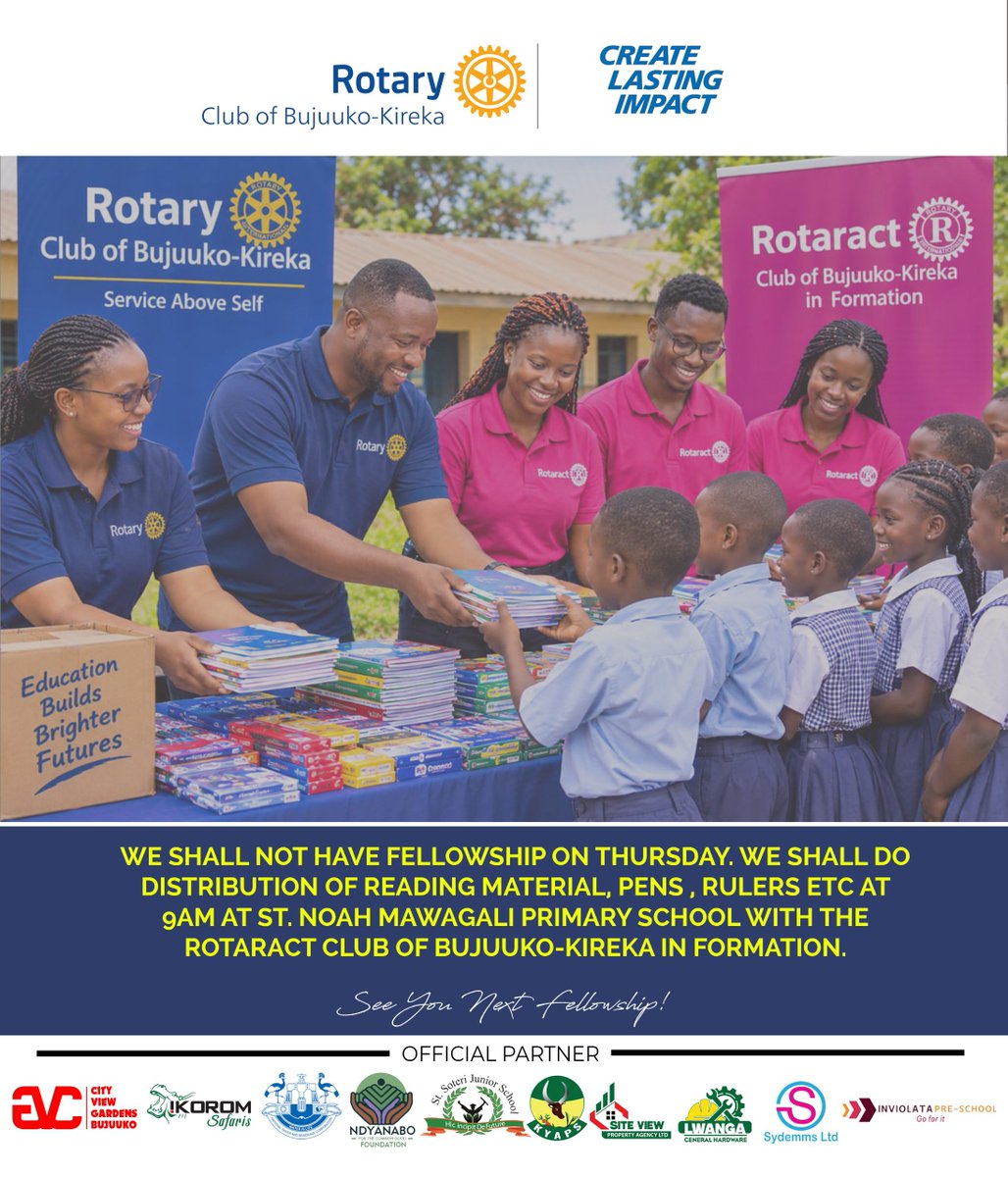 RCBujuukoKireka's tweet photo. Today we facilitated our community school(St Noah Mawagali P/S) with scholastic materials and planted more trees to keep our little ones in a healthy learning environment. Every child deserves an education ๐
#Rotary_eyamba
#Serviceaboveself https://t.co/asvZq68hyU