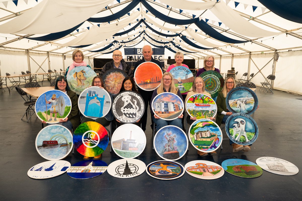 FalkirkFC's tweet photo. 🎨 Falkirk FC would like to thank the members of the Falkirk & District Art Club for their fantastic work on a new project which will bring a little more of Falkirk and the surrounding area into the YES Hire Fanzone.

💙 Members of the group have designed and hand-painted a collection of barrel tops, with each piece taking inspiration from the Falkirk district, its history, and some of the area’s best-known landmarks and attractions.

➡️ https://t.co/0i0fyPNCKD