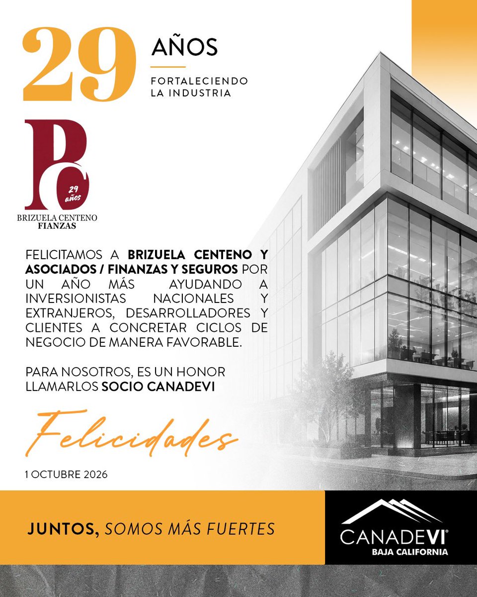 CanadeviBCN's tweet photo. 🥳 Muchísimas felicidades a nuestros amigos de Brizuela, Centeno y Asociados por la celebración de su 29 Aniversario de brindar soluciones en  afianzamiento y asesoría para inversionistas, desarrolladores y clientes que buscan concretar ciclos de negocio de manera favorable. 🎂🎉 https://t.co/ZBGDSIChSB