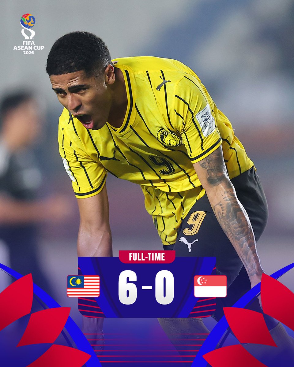 afcasiancup's tweet photo. 𝗙𝗧 | 🇲🇾 Malaysia 6️⃣-0️⃣ Singapore 🇸🇬

Goals galore for Harimau Malaya as they seal their place in the #FIFAASEANCup Bronze Final! https://t.co/BiizVdM4oT